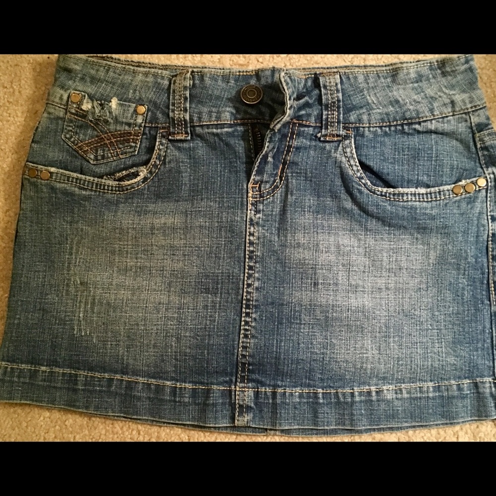 Hydraulic Denim Mini Skirt